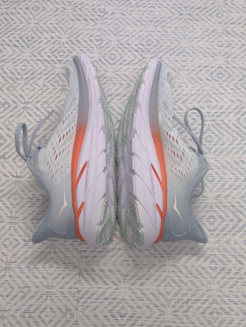 Hoka One One Clifton 8 Light Gray and Coral Athletic Shoe . - Picture 7 of 16